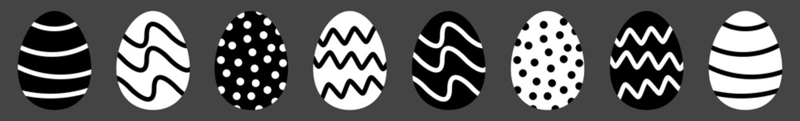 Easter Egg Icon Black White | Painted Eggs Illustration | Happy Easter Hunt Symbol | Holiday Logo | April Spring Sign | Isolated | Variations