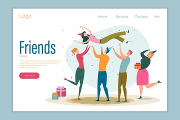 Friend Bday Flat Vector Landing Page Template