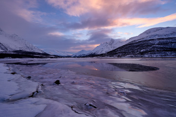 Langrasmoen mountain with Lakselva river in Northern Norway