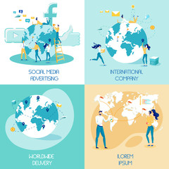 Worldwide Delivery Flat Social Media Banners Set