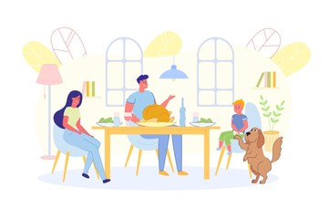 Parents with their Son Sitting at Dining Table.