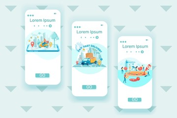 Naklejka premium Pizzeria Order Delivery Onboarding Screen Template