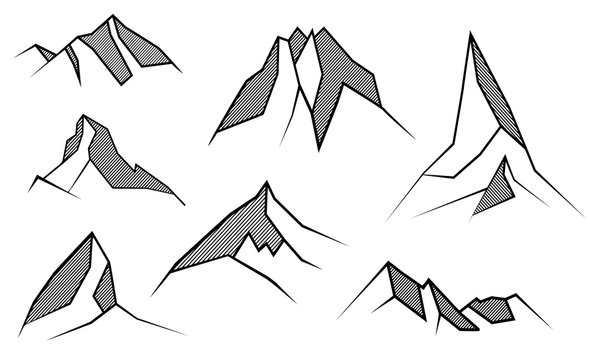 A set of simple line art mountain vector logos
