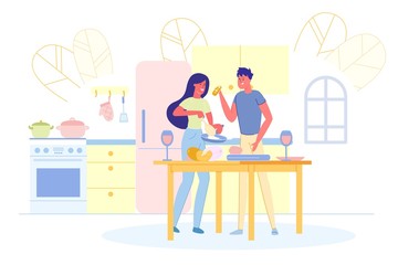 Romantic Lovers Couple Enjoying Cooking in Kitchen