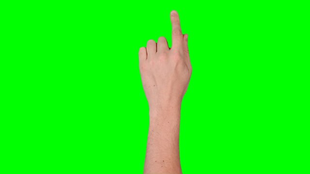 Adult male hand performing tablet gestures on a green background. Png file with alpha channel for easy background replacement.