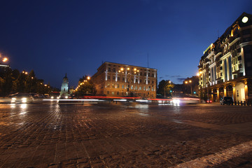 View of the town for the evening, and cars motion. Kiev, Ukraine 