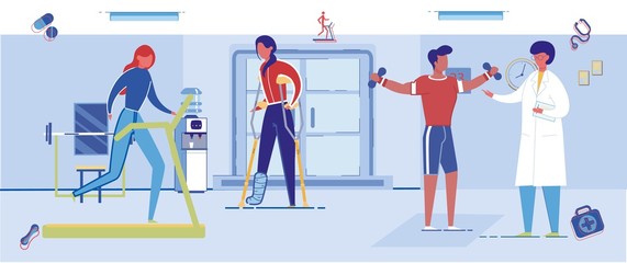 Physiotherapy Rehabilitation Gym Hall with People.