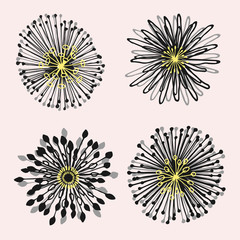 set of 4 abstract flower shapes