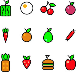 fruits and food icon set