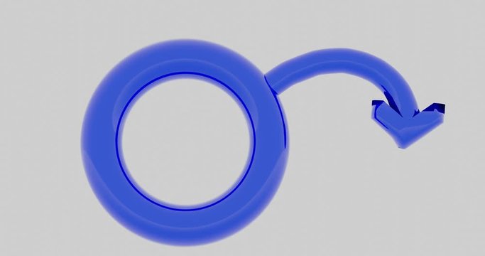 Impotent male mars symbol, concept of erectile dysfunction, blue badge on white background, 3d rendering