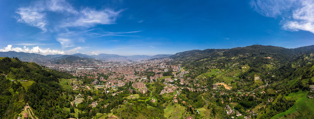 Aerial Panoramic view of the city of Medellin, Colombia