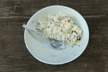 Recipe, cheese mixed with dill for cooking pies