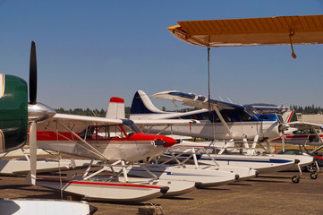 Usa. Washington airport. A row of seaplanes on the apron.