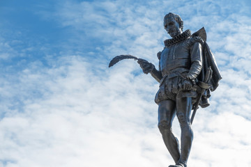 statue of the famous spanish writter Miguel de Cervantes in the