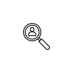 Magnifying glass looking for people icon, employee search symbol concept, headhunting, staff selection, vector illustration