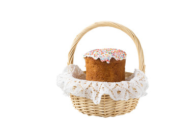 Easter  cake in a basket isolated on a white background.