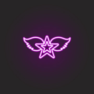 rock, star, wings neon style icon. Simple thin line, outline vector of rock and roll icons for ui and ux, website or mobile application