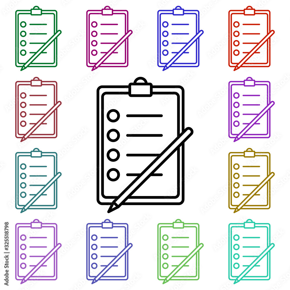 Poster tests multi color style icon. simple thin line, outline vector of education icons for ui and ux, web