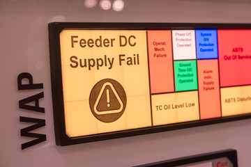 Warning alert message on digital manufacture display. Feeder DC Supply fail, lack of oil.