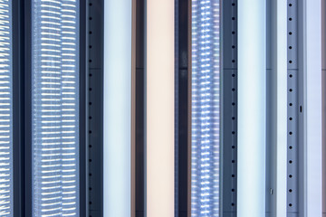 Solar panel plates. Blue lights. Power generation.