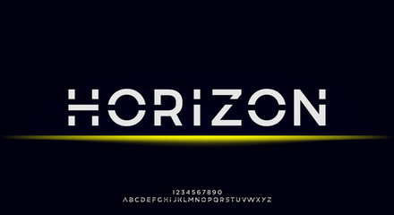Horizon, an Abstract technology futuristic alphabet font. digital space typography vector illustration design 
