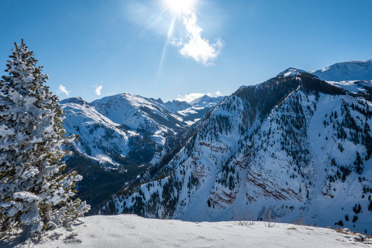 Panoramic View Of The Rocky Mountains Of Colorado, Looking Up From The Top Of Elk Camp Chairlift At The Aspen Snowmass Ski Resort.