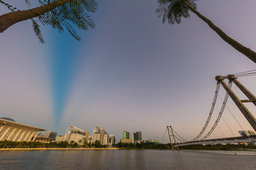 Unusual phenomenon on the sky. A blue stripe in the sky of Putrajaya, Malaysia, during sunset....