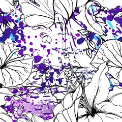 Floral Black White Pattern. Modern Watercolor