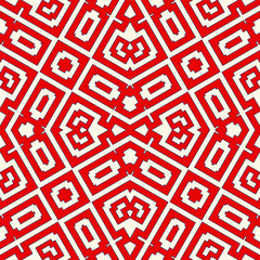 Seamless pattern with symmetric geometric ornament. Red color abstract background.