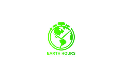 creative eco nature globe with clock icon, earth hour, save our earth and energy for better life, logo vector icon template illustrations,