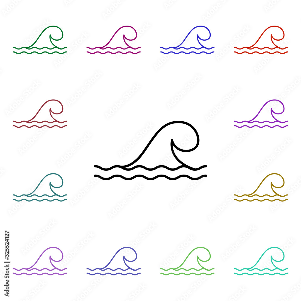 Poster wave multi color style icon. simple thin line, outline vector of summer icons for ui and ux, website