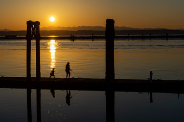 Everett WA. - USA / 02/19/2020: Sunset on Port Gardner