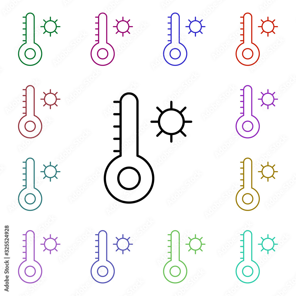 Poster thermometer multi color style icon. simple thin line, outline vector of summer icons for ui and ux, 