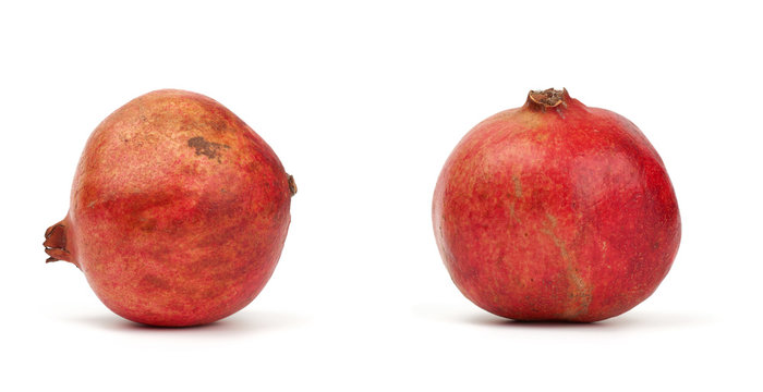 Round Red Ripe Pomegranate Fruit In Peel Isolated On A White Background