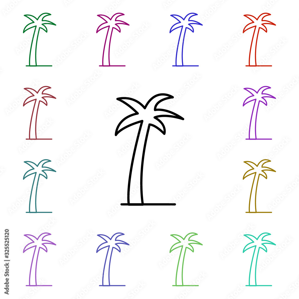 Poster palm tree multi color style icon. simple thin line, outline vector of summer icons for ui and ux, we