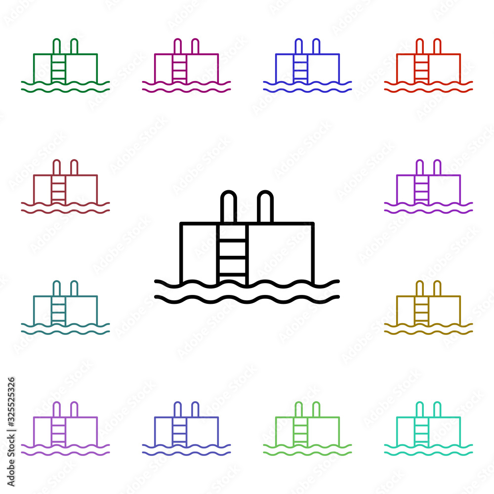 Poster swimming pool multi color style icon. simple thin line, outline vector of summer icons for ui and ux