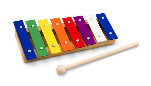 Rainbow Colored Wooden Xylophone Isolated on White Background