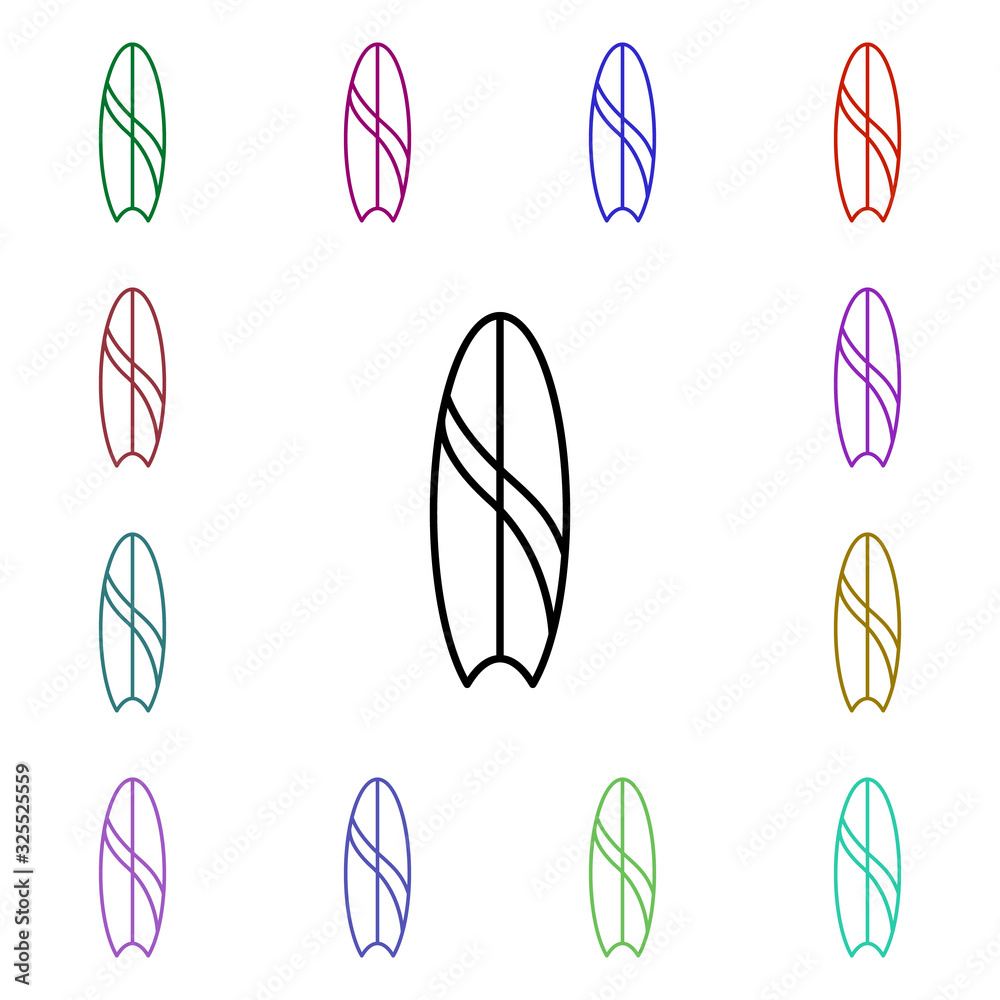 Poster surf board multi color style icon. simple thin line, outline vector of summer icons for ui and ux, w