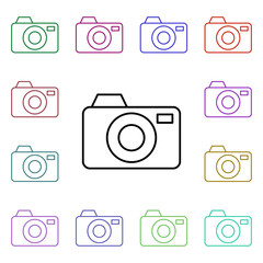 Camera multi color style icon. Simple thin line, outline vector of summer icons for ui and ux, website or mobile application
