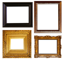 Golden antique baguette picture frame set on isolated white background