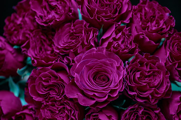 Bouquet of red roses close up.
