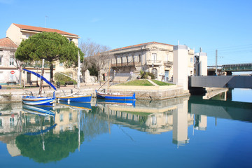 Fototapeta na wymiar The river port of Frontignan, a seaside resort in the Mediterranean sea, Herault, Occitanie, France