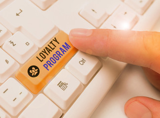 Text sign showing Loyalty Program. Business photo showcasing marketing effort that provide...