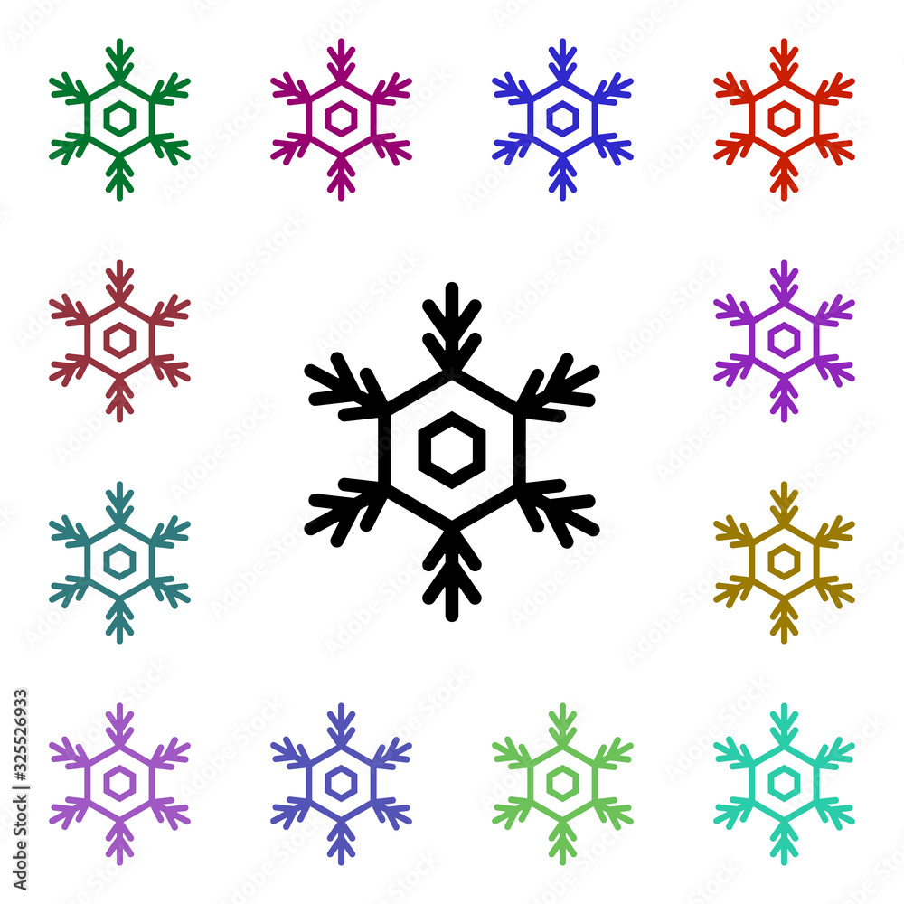 Poster snowflake sign multi color style icon. simple thin line, outline vector of weather icons for ui and 