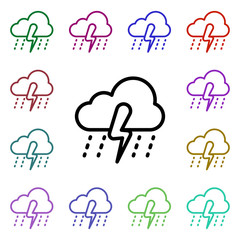 Fototapeta premium Cloudy rainy storm sign multi color style icon. Simple thin line, outline vector of weather icons for ui and ux, website or mobile application