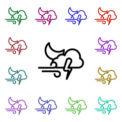 Cloudy wind storm moon sign multi color style icon. Simple thin line, outline vector of weather icons for ui and ux, website or mobile application