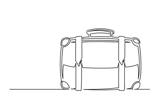 Continuous one line drawing of an old vintage suitcase