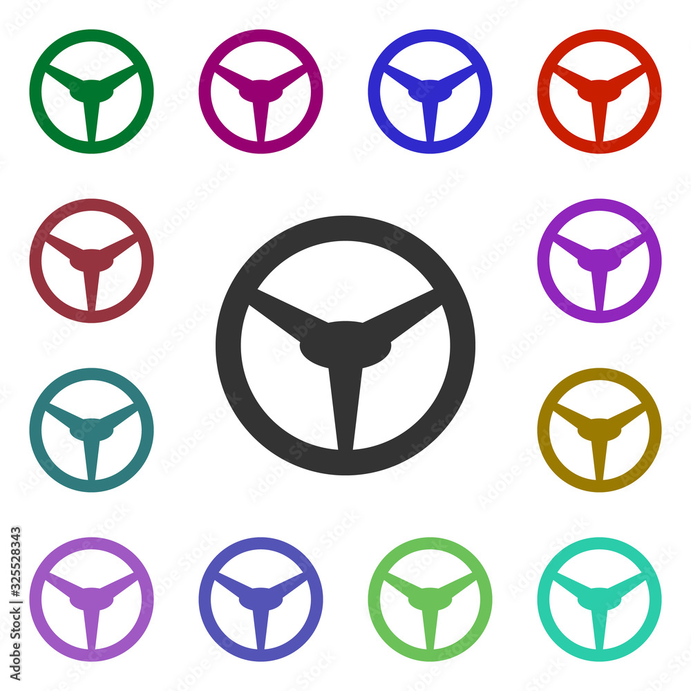 Poster steering wheel multi color style icon. simple glyph, flat vector of web icons for ui and ux, website