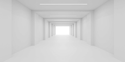 white hallway tunnel modern background with day lighting 3d render illustration