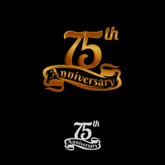 Obraz premium 75 years anniversary golden color on black background for anniversary celebration event